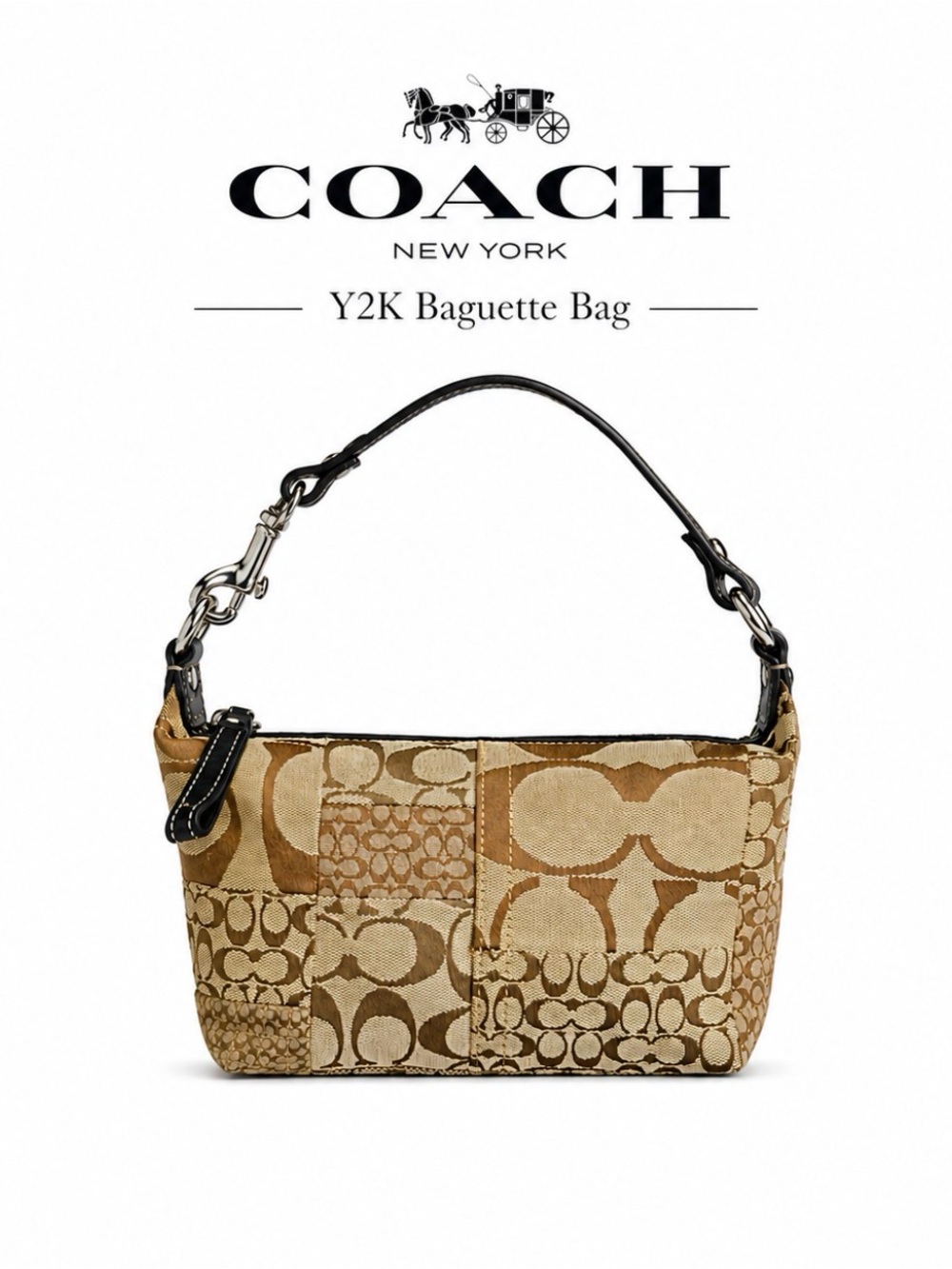 Coach Patchwork Baguette Bag Y2K in Signature Tan and Beige